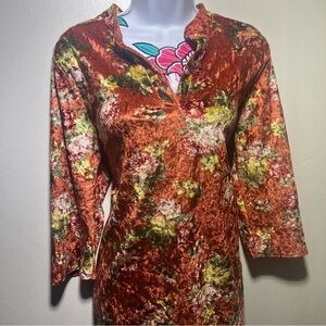 Orange Velvet Floral Blouse